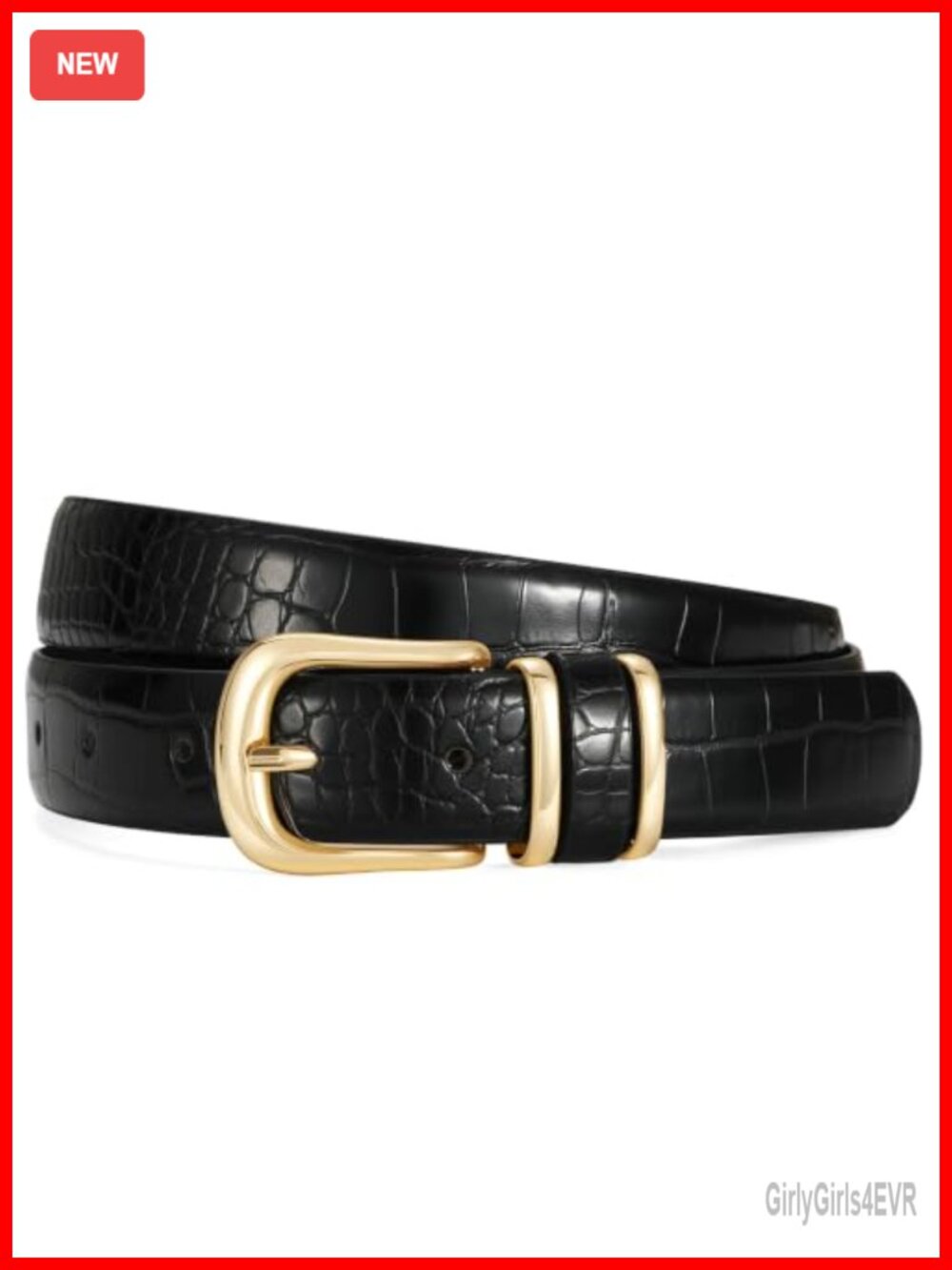 Women Faux Leather Belt Crocodile Grain Gold Buckle Jeans Dress Waist